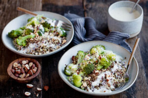 Quinoa, brocolis sauce chèvre et noisettes au Thermomix