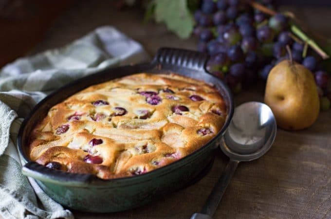 Clafoutis poire raisin sans gluten au Thermomix