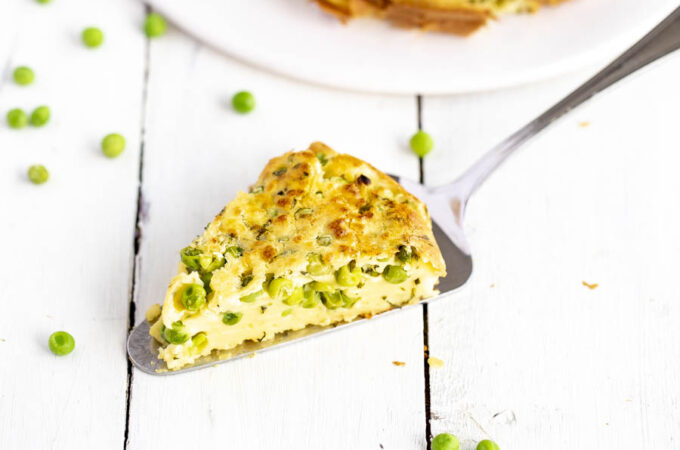 Quiche sans pâte au chèvre frais, aux petits pois et à la menthe au Thermomix