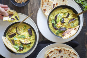 Curry d'aubergines au lait de coco et cacahuètes au Thermomix