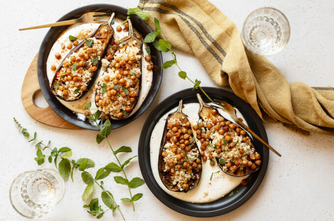 Aubergines rôties boulgour crème de feta au Thermomix