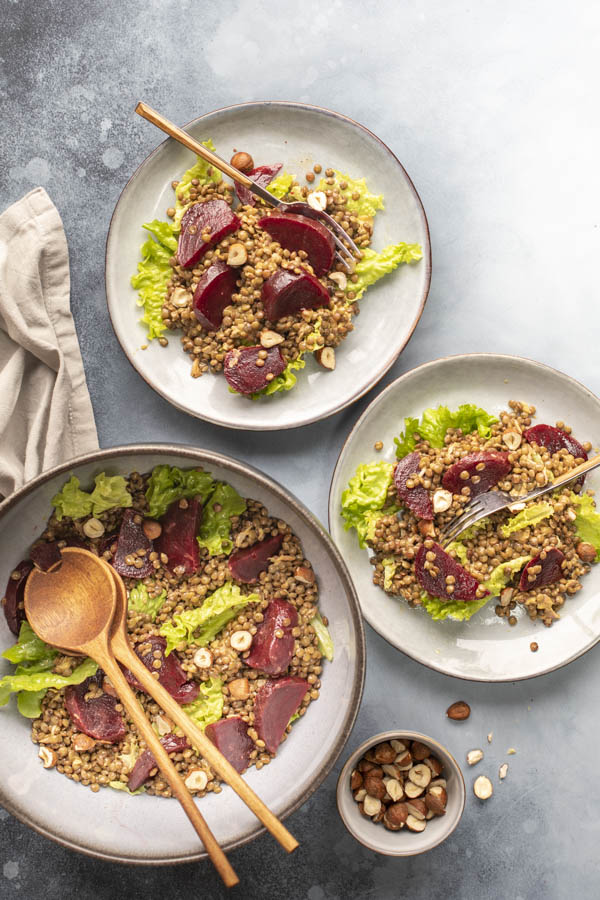 Salade de lentilles aux betteraves et noisettes au Thermomix