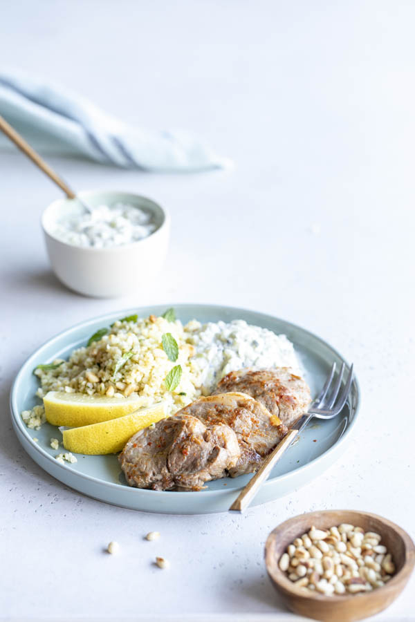 Agneau mariné au citron, boulgour et tzatziki au Thermomix