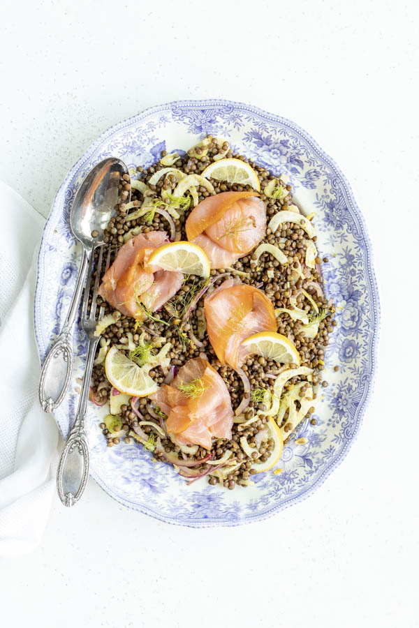 Salade de lentilles citronnée au saumon fumé au Thermomix