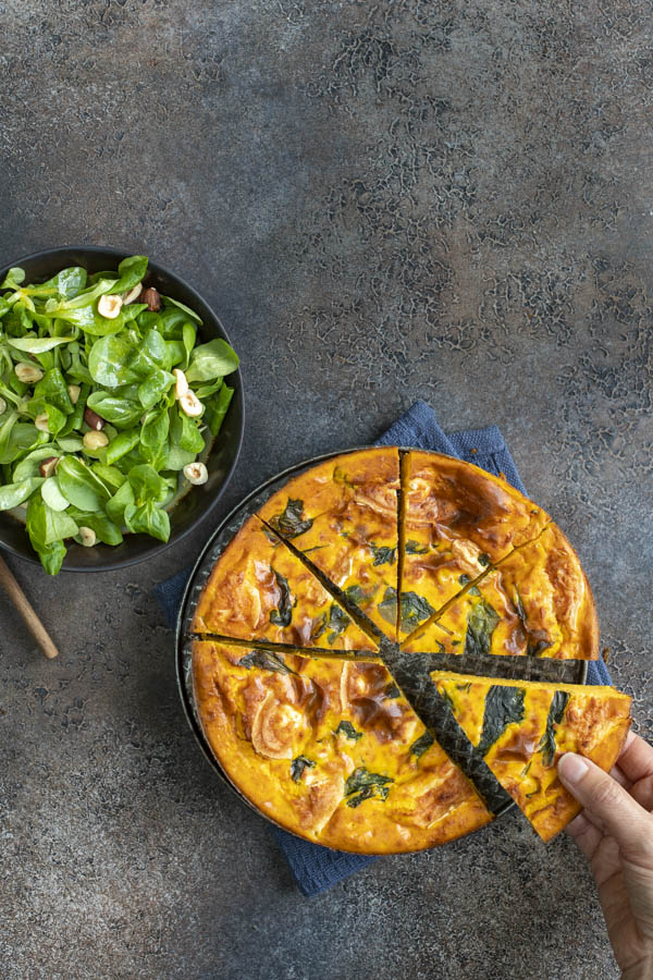 Flan de butternut au chèvre & mâche aux noisettes torréfiées au Thermomix