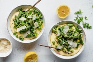 Polenta crémeuse, asperges, petits pois au Thermomix