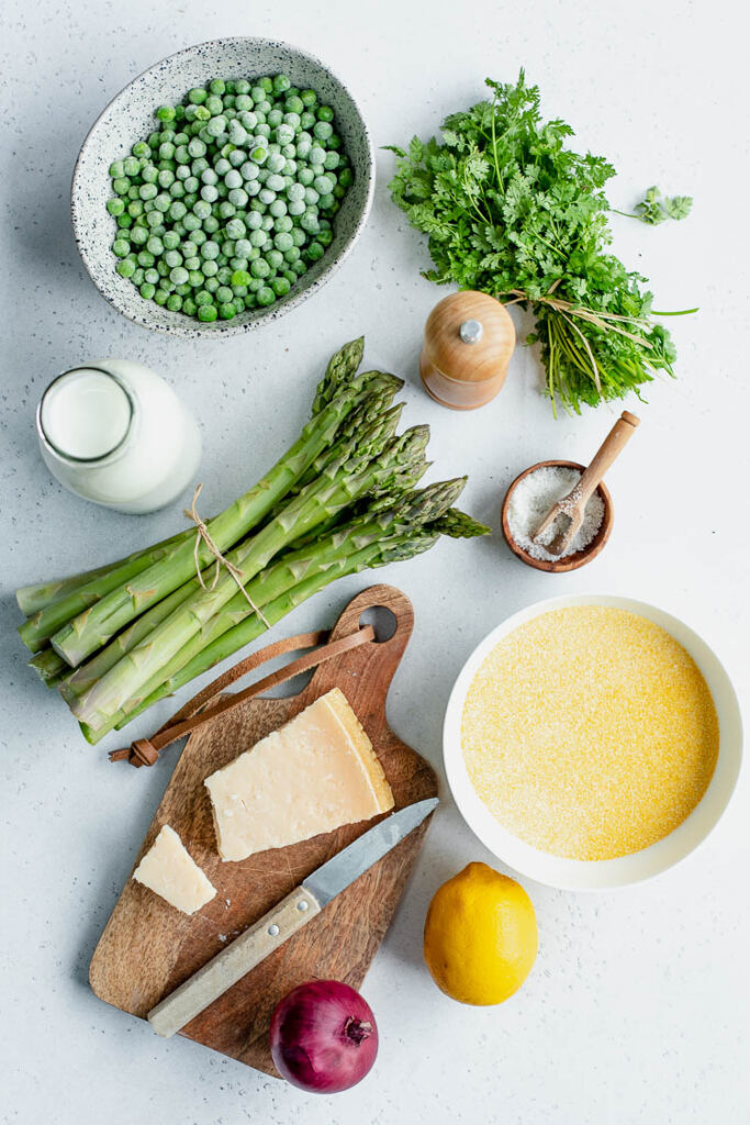 Ingrédients pour la polenta asperges petits pois au Thermomix