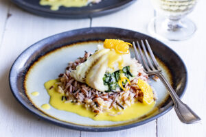 Filets de merlan aux épinards, sauce à l'orange au Thermomix