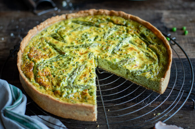 Quiche verte aux asperges, petits pois et parmesan au Thermomix