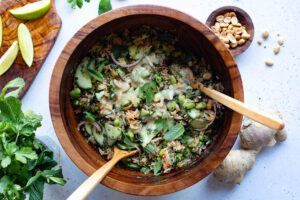 Salade de riz croustillant concombre edamame au Thermomix