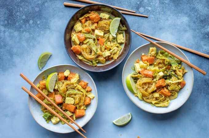 Curry de légumes, vermicelles et tofu au lait de coco au Thermomix