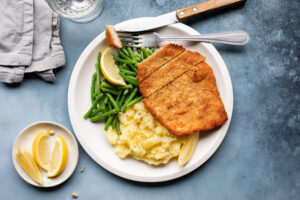 Escalopes de veau à la milanaise, pommes de terre et haricots verts au Thermomix