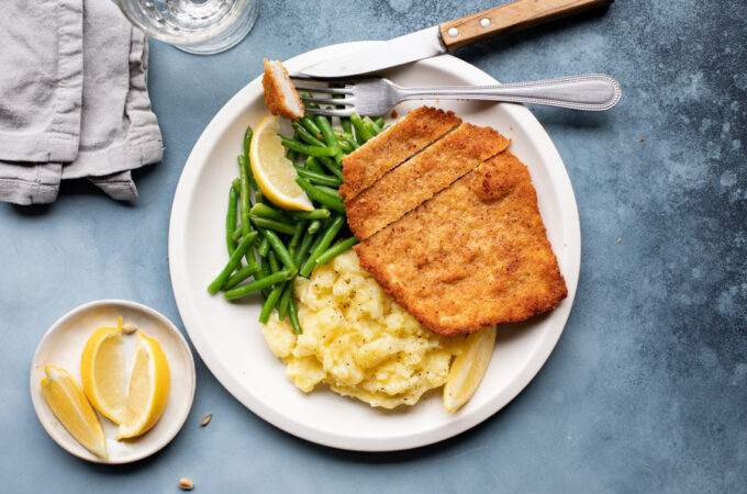 Escalopes de veau à la milanaise, pommes de terre et haricots verts au Thermomix