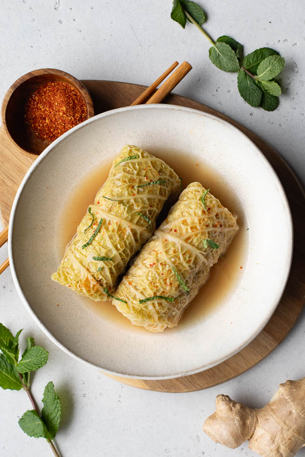 Chou farci menthe gingembre en rouleaux au Thermomix