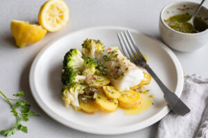 Poisson, brocoli, pommes de terre et sauce herbes citron au Thermomix